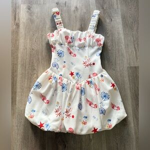 line & dot reeta white red seashell nautical print bubble hem mini dress small